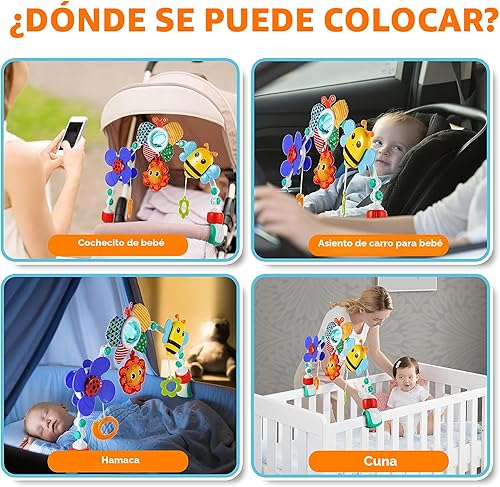 Miniatura 3 de Juguetes de moisés ajustable para bebés y niños pequeños, arco de cochecito, juguetes para cuna de bebé con fascinante colgante para estimular