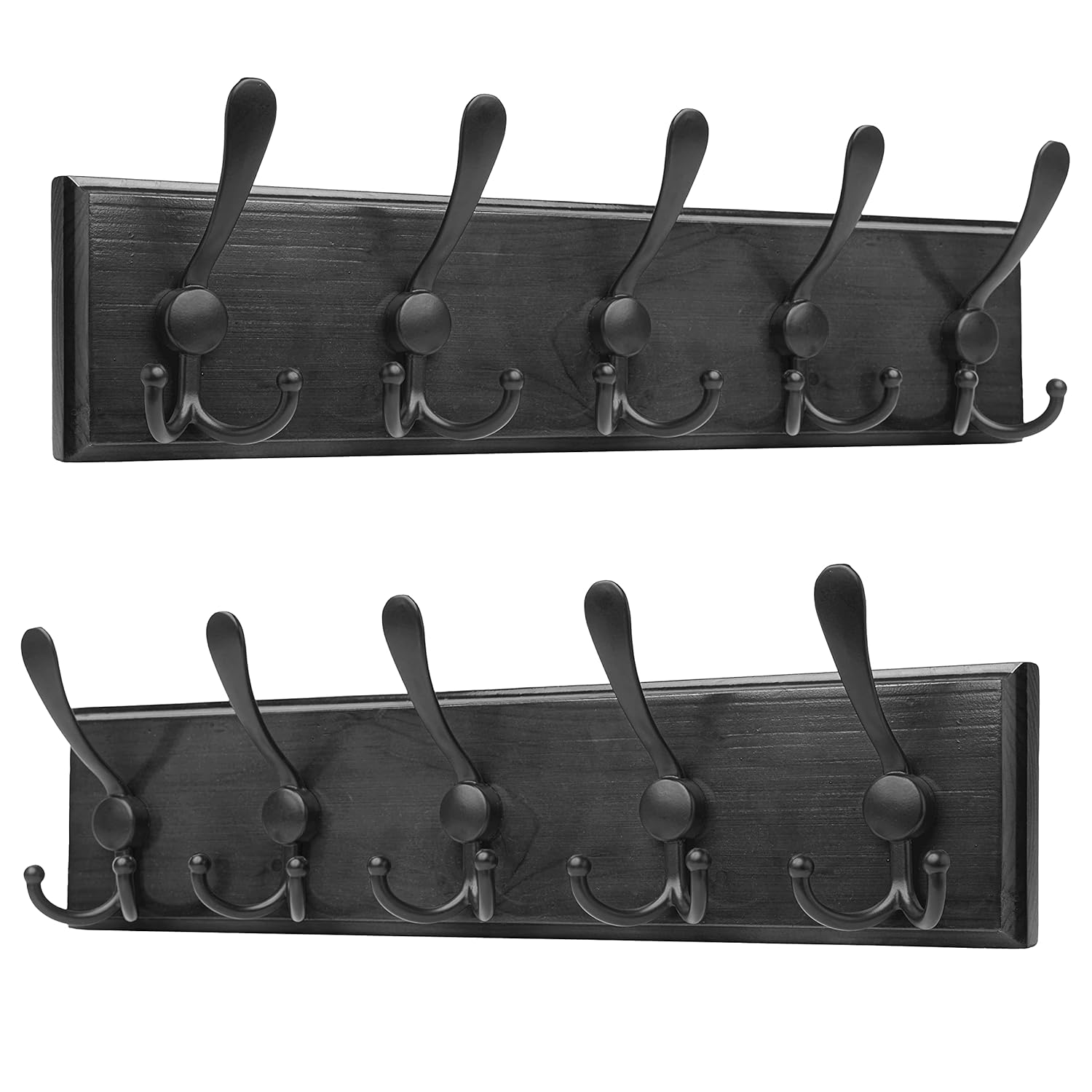 Wall Mounted Coat Rack 5 Double Black Coat Rack Hooks Set of 2, Coat Rack Wall Mount Heavy