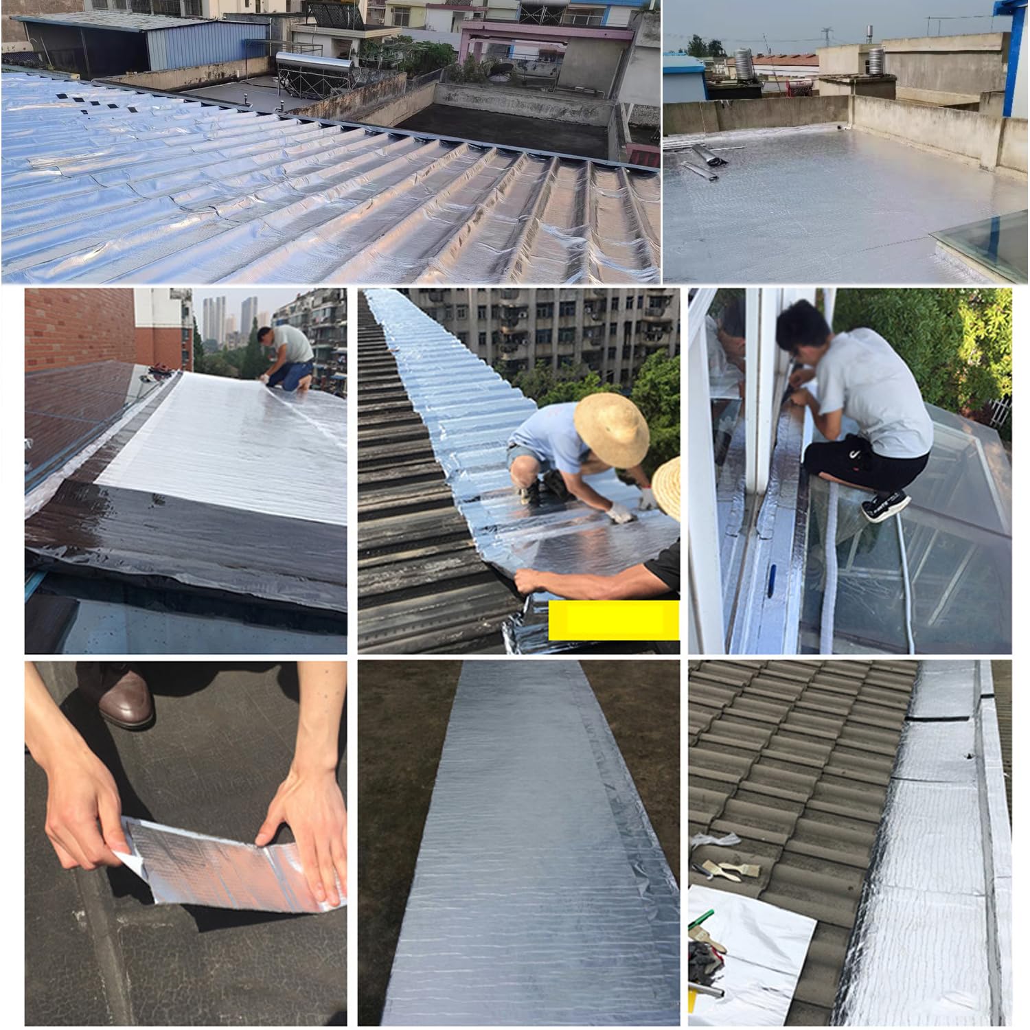 Banda Autoadhesiva Bituminosa,Cinta de Sellado Impermeable Autoadhesiva,Recubrimiento de Aluminio Cinta de Sellado,Para Reparación de Cubiertas y Fisuras en Edificios (1m x 8m)