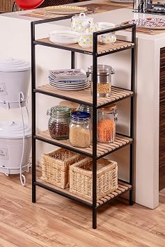 Mudesa MDSMRF00000002 Kitchen Material Cabinet Metal-Wooden Organizer Decorative Multi-Purpose Shelf