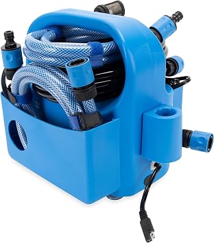 Trac Outdoors Portable Washdown Pump Kit - Self-Priming Marine-Grade Pump - Includes Everything Needed to Power-Spray, Just Add Water 69380, Blue