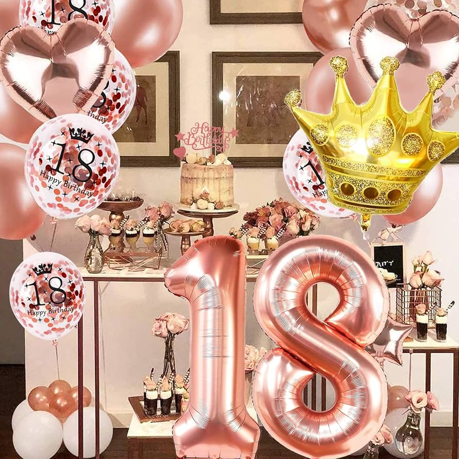 YIMAKJ Decorazione per 18° compleanno, 18° compleanno, ragazza, ragazzo, 18° anno, decorazione per compleanno, palloncini Happy Birthday, ghirlanda bianca oro, decorazione per compleanno, palloncini