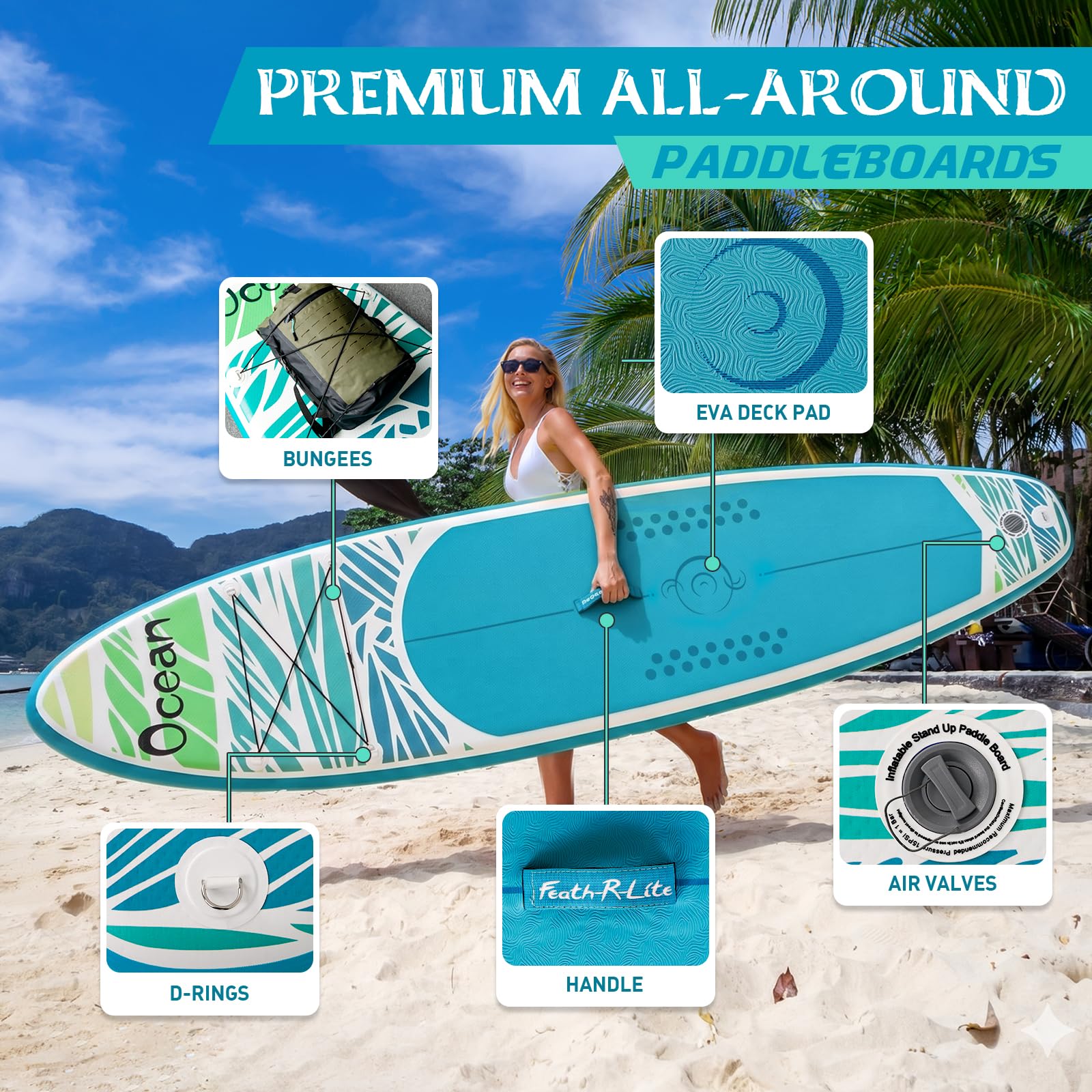FunWater Planche de Surf Gonflable Accessoire Complet Pagaie réglable,Pompe,Sac à Dos de Voyage,Laisse de sécurité,Étui étanche