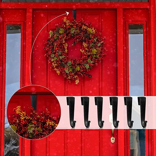 Miniatura 4 de Amyhill 6 ganchos para puerta flocados sobre la puerta superficie suave resistente para colgar ropa toallas abrigos baño cocina dormitorio negro