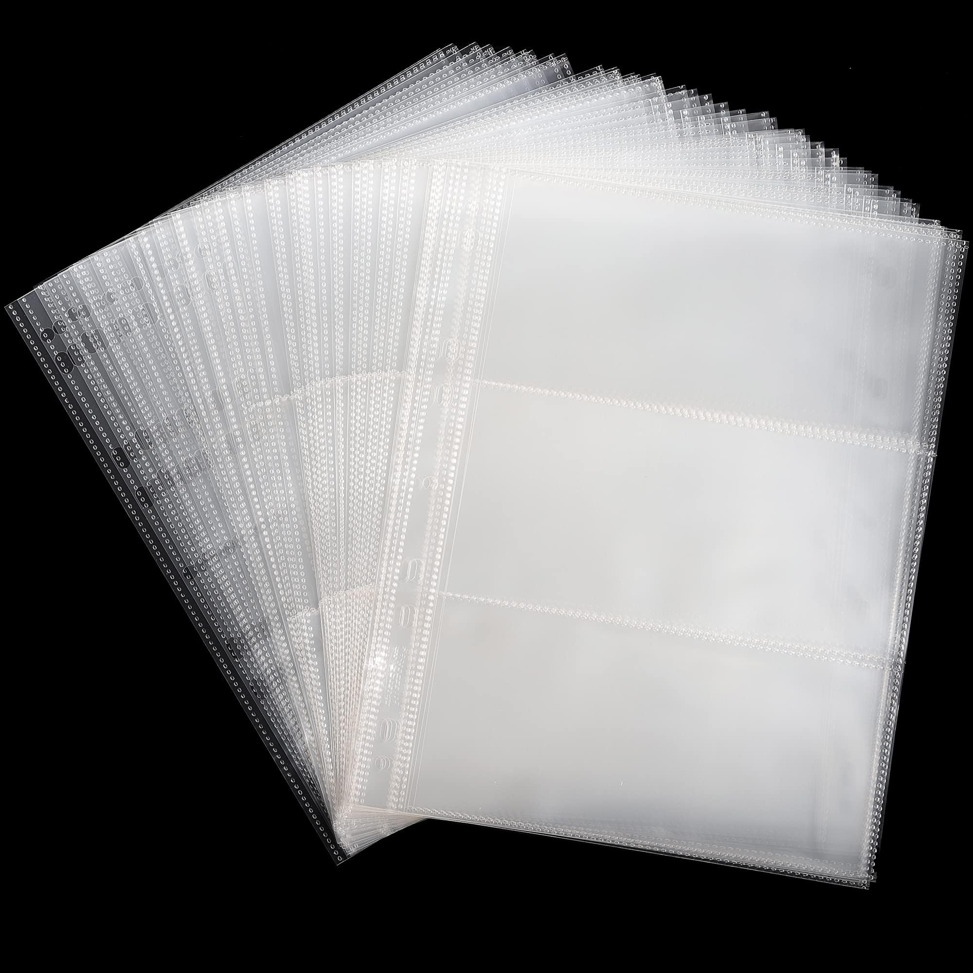 100 Sheets Currency Pages - 3 Pockets Currency Sleeves/Holder Collecting Album Pages for Paper Money Bill Banknote Coupon IN02100