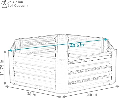Miniatura 7 de Sunnydaze Maceta cuadrada de acero galvanizado corrugado plateado de 24 x 11.75 pulgadas y camas de jardín hexagonales elevadas de 40.5 x 11.75