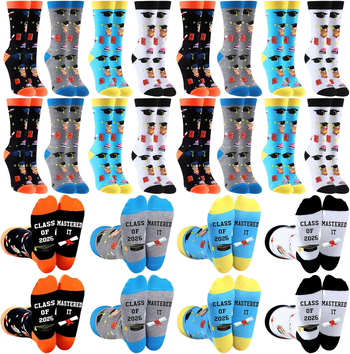 JaGely 24 Pairs Class of 2026 Graduation Socks Bulk Nurse Graduation Gifts Novelty Nurse Sock for Women Men Appreciation Gift