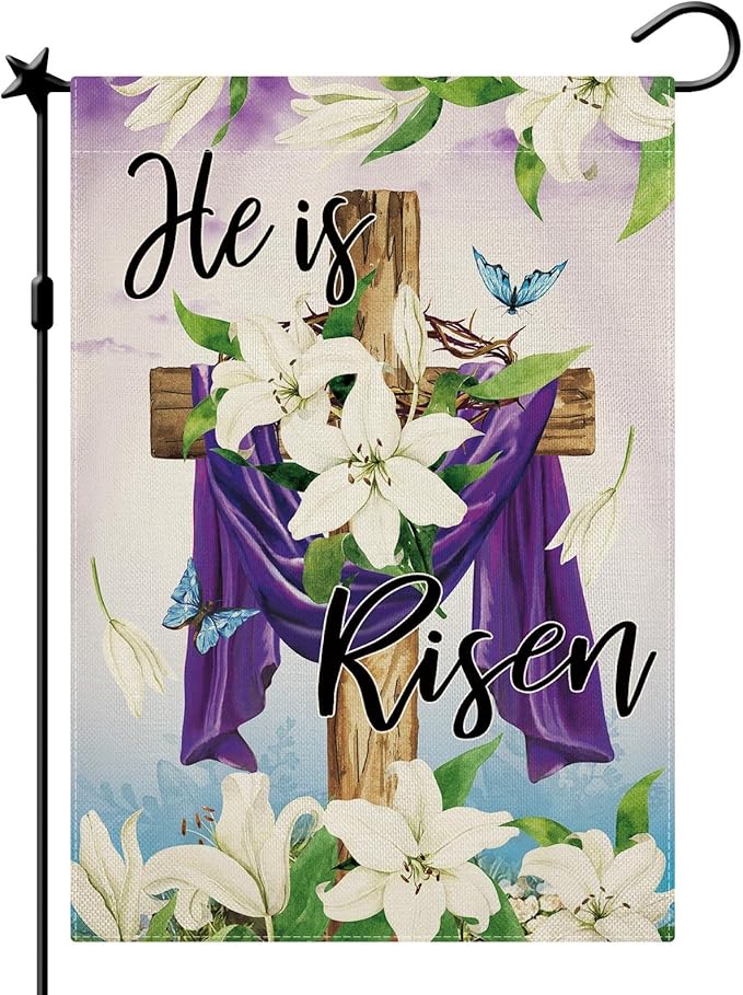 CMEGKE He is Risen Garden Flag, Spring Easter Religious