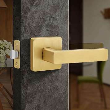 Moquin Passage Gold Door Handle Without Lock or Key, Non-Locking Heavy Duty Square Interior Door Lever for Hallway or Closet, Satin Brass