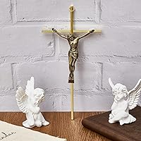 Vista 3 de Leinuosen Crucifijo de pared de 4 piezas de cruz católica delgada de metal para decoración del hogar, colgante de Jesús, 10 x 5 x 1 pulgadas (dorado)