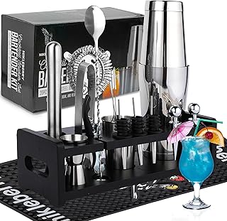 Premium 20 Piece Cocktail Shaker Set with Weighted Boston Shaker and Sta...