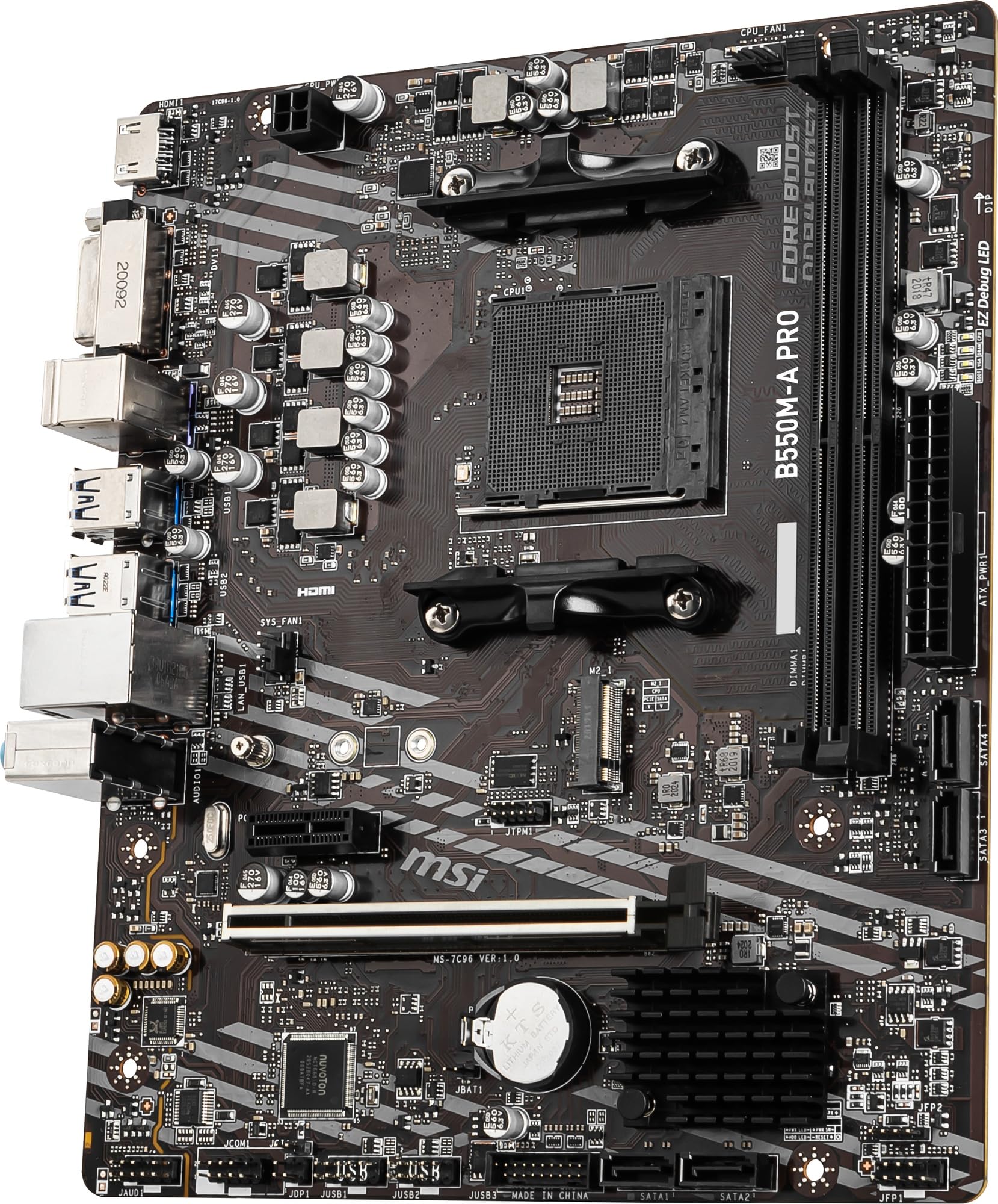 MSI B550M-A PRO Motherboard, Micro-ATX - Supports AMD Ryzen 5000/3000 Series Processors, AM4 Socket, DDR4 Memory Boost 4600 OC, PCIe 4.0 x16, 1 x M.2 Slot, USB 3.2 Gen1, HDMI, Components — Amazon image 3