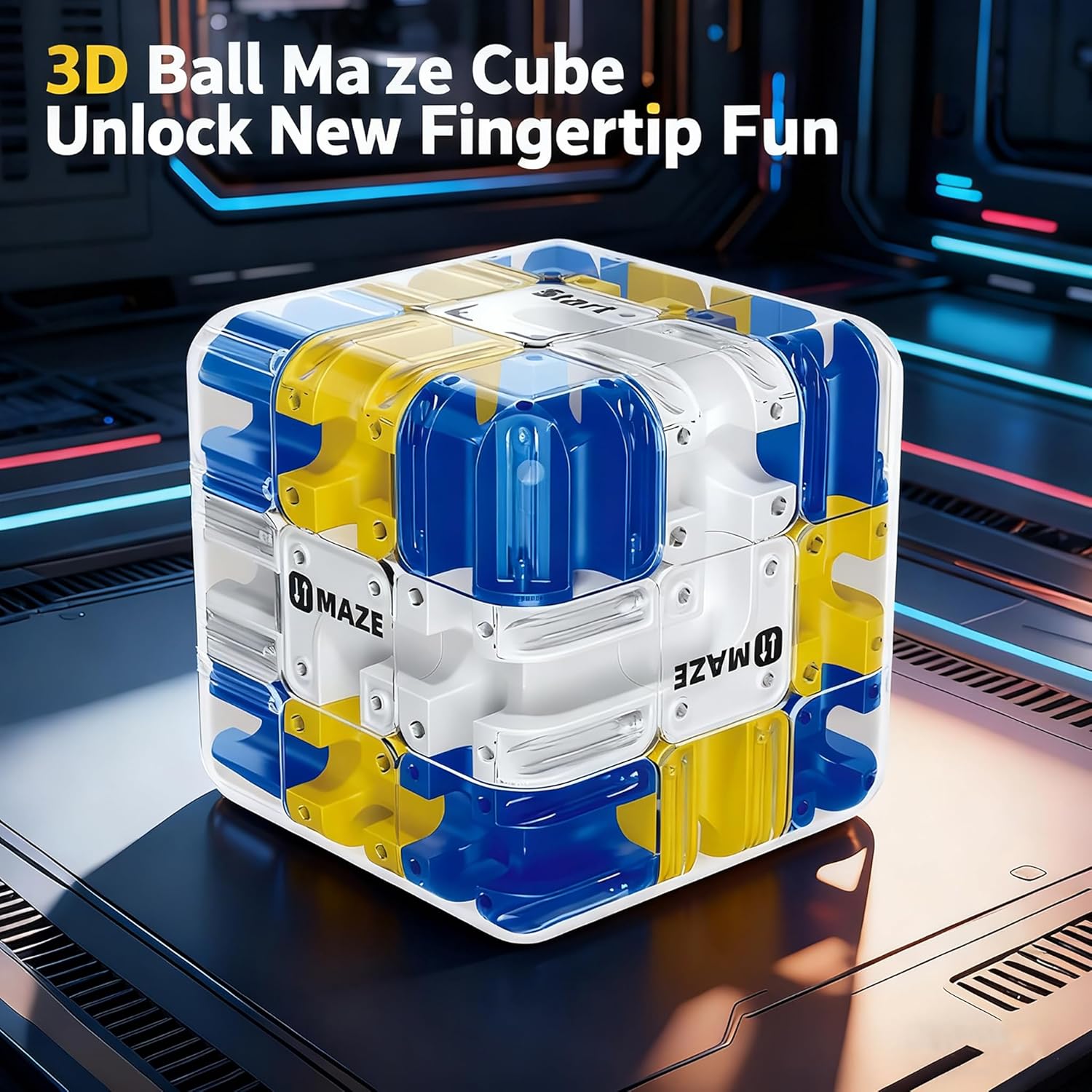 Rubik Race Game Large 3D Labyrinth Cube Puzzle, 3D Puzzles Maze Cube Ball Puzzle, Color-Match Game, Education Sensory Toys Spatial Awareness Brain Training Toy for Stress Relief for Adults Teens(1PC)