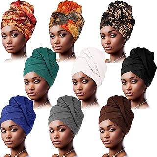9 Pieces Women Head Wrap Scarf Turban Head Wrap Soft Long Head Scarves African Turban Head Wrap for Women Girls
