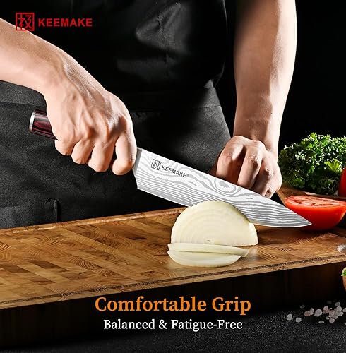 Miniatura 6 de KEEMAKE Cuchillo de chef de 8 pulgadas, cuchillo de cocina ultra afilado 1.4116 con hoja de acero inoxidable de alto carbono, mango ergonómico,