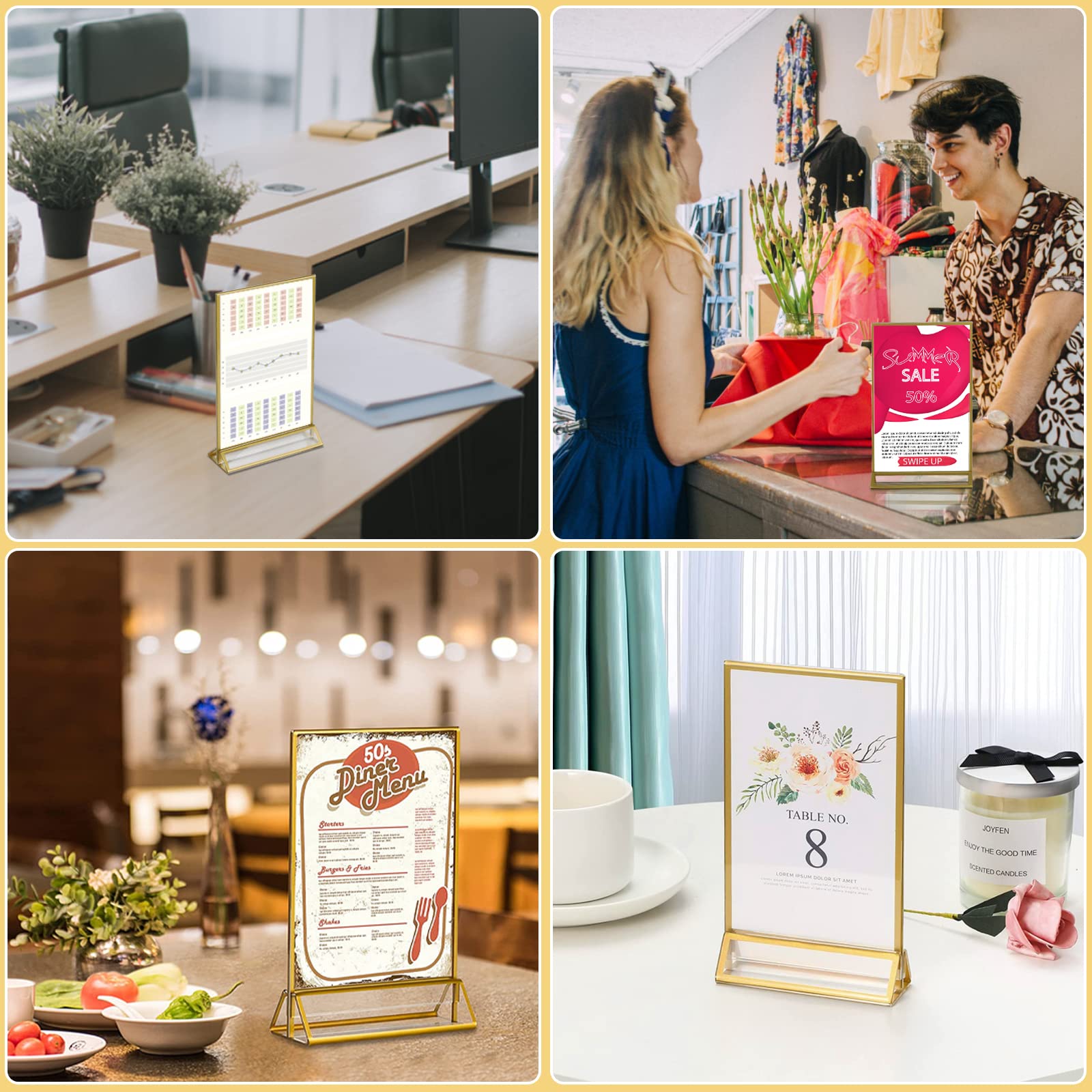 efuturetime 6PCS Presentoir de Table en Acrylique A6, Porte Affiche Doré, Cadre Photo Double Face Transparent pour Menu, Photo, Marriage, Publicité, Réception