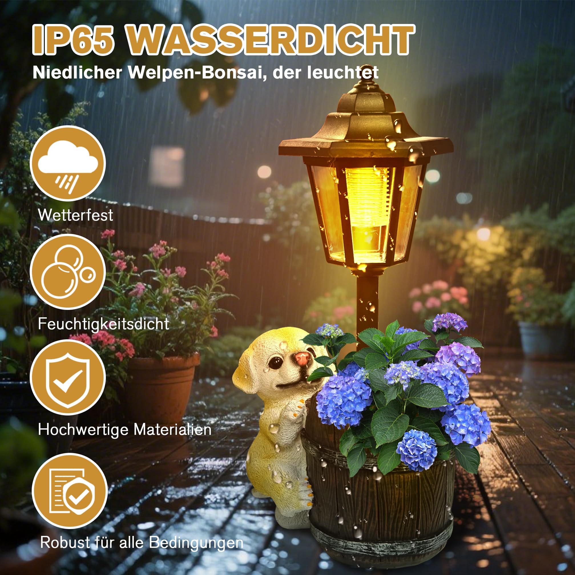 lifemet Gartendeko Solar Außen Hund Statuen - Lustig Gartenfiguren Wasserdicht Solarlampe Blumentopf für Draußen Balkon Garten Deko Geschenke für Frauen Männer Mama