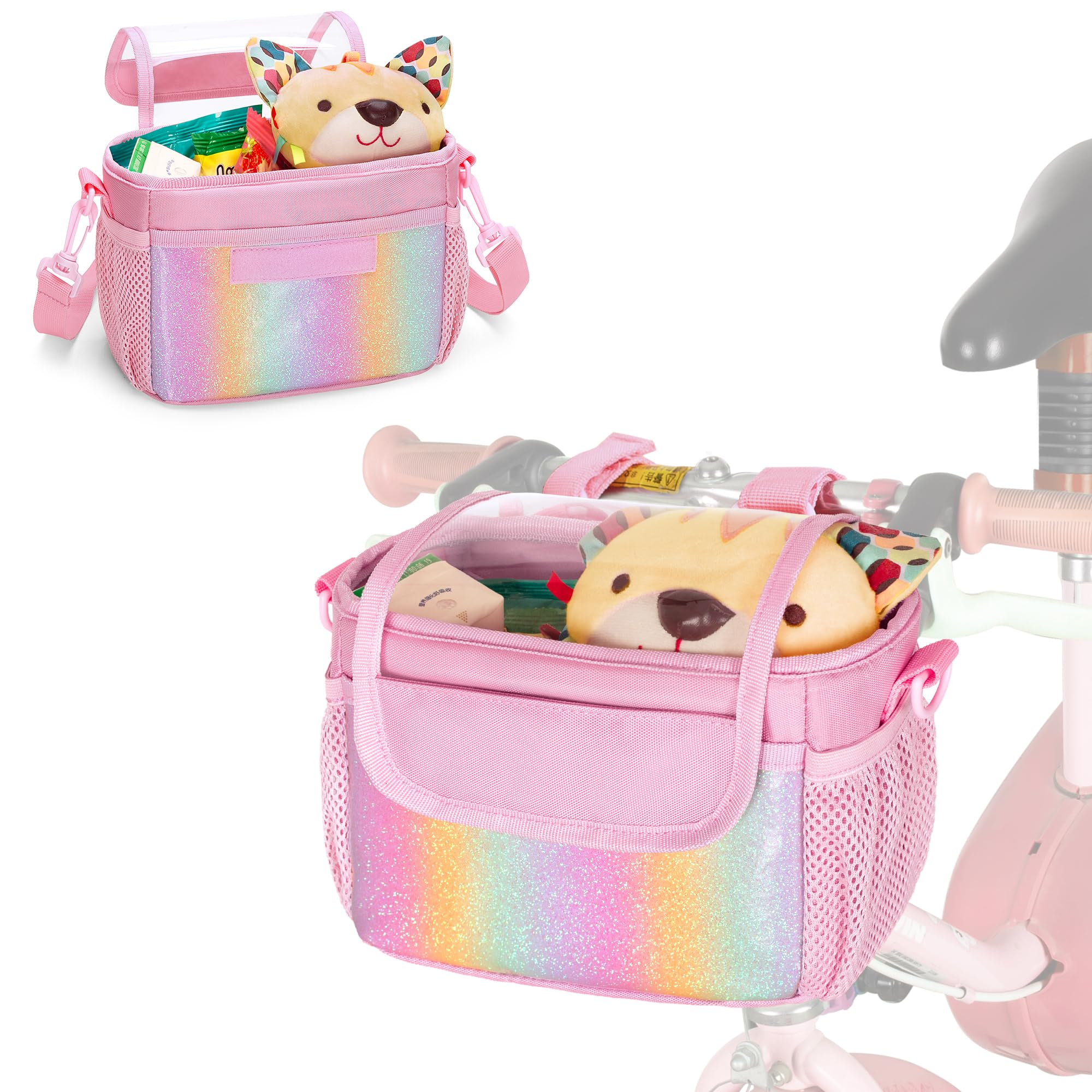 LoDrid Bicycle Front Bag, Kids Bike Basket Fits most of Handlebar, Tricycle, Scooter Bag with Detachable Shoulder Strap for Bike Accessories, (Case Only), Pink