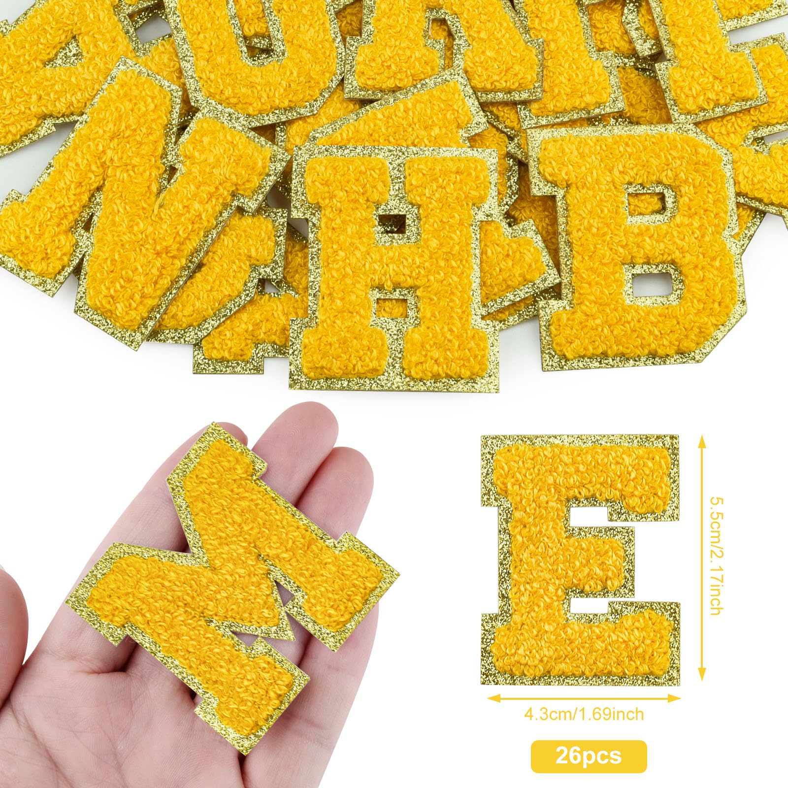 Chenille-Buchstaben A-Z, Selbstklebend – 26 Stück, Schwarz Mit Goldrand – Für Kleidung & Stoff