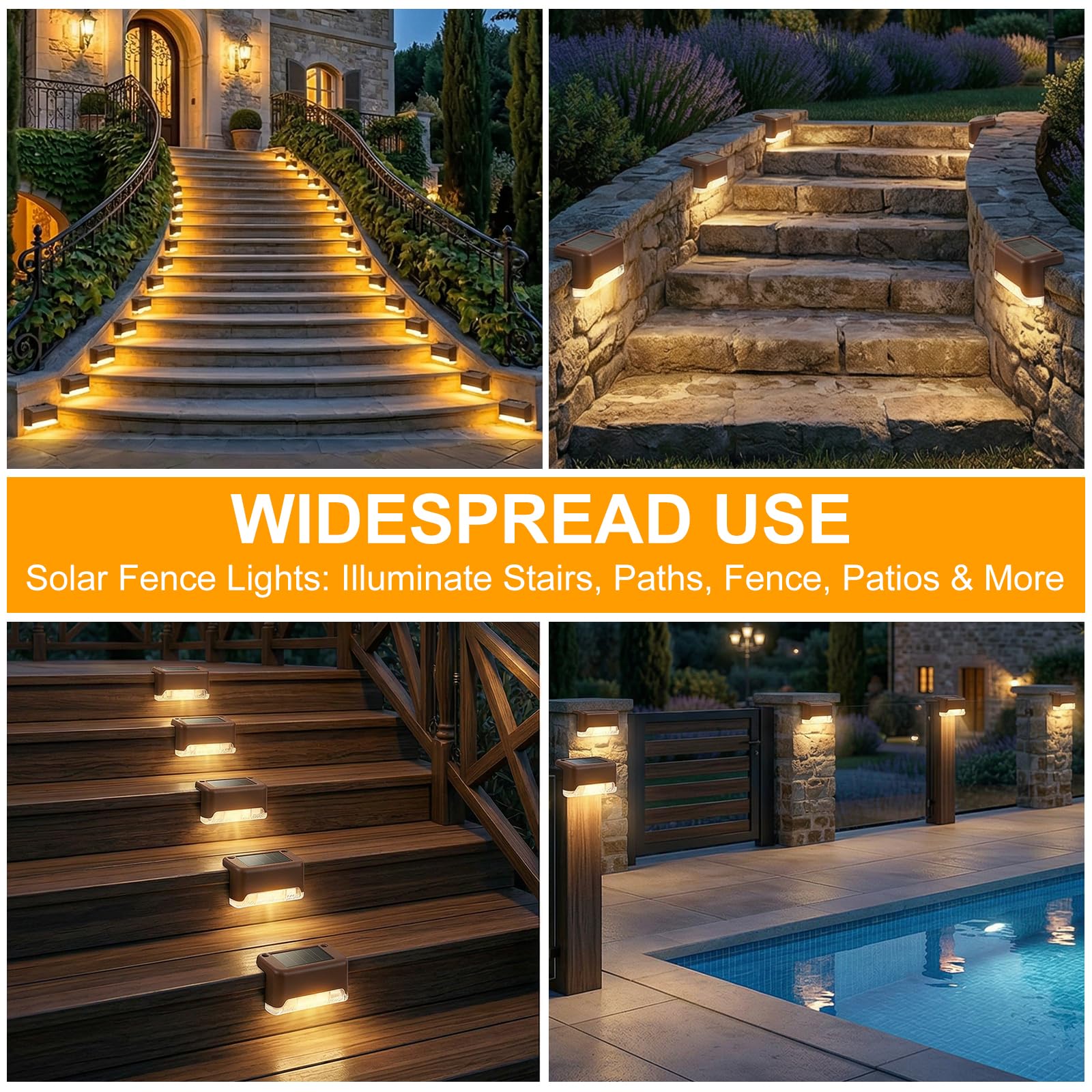 Qoosea Luci Solari da Giardino Esterno, 16 Pezzi Luce Solare Led per Scale Bianco Caldo, Impermeabile Luce Solare Faretto Lampade Solari per Scale Patio Sentieri Giardino Decor