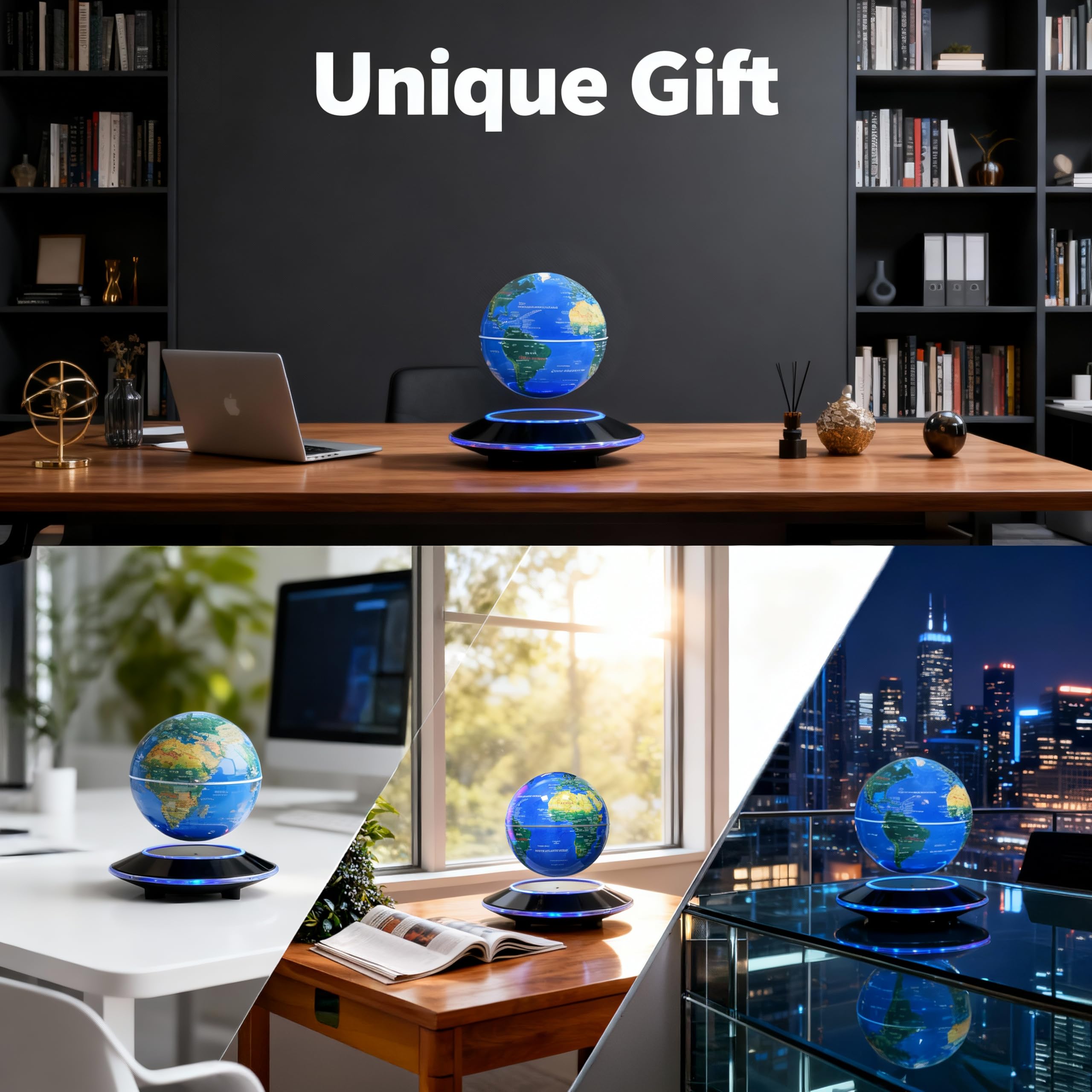 Levitating Globe 6"Weltkugel mit Lampe Beleuchtung Perpetuum Mobile,Teenager Jungen Geschenk,Coole Büro-Deko Technik Gadgets für Männer,Einzigartige Geburtstagsgeschenke Weihnachtsgeschenke