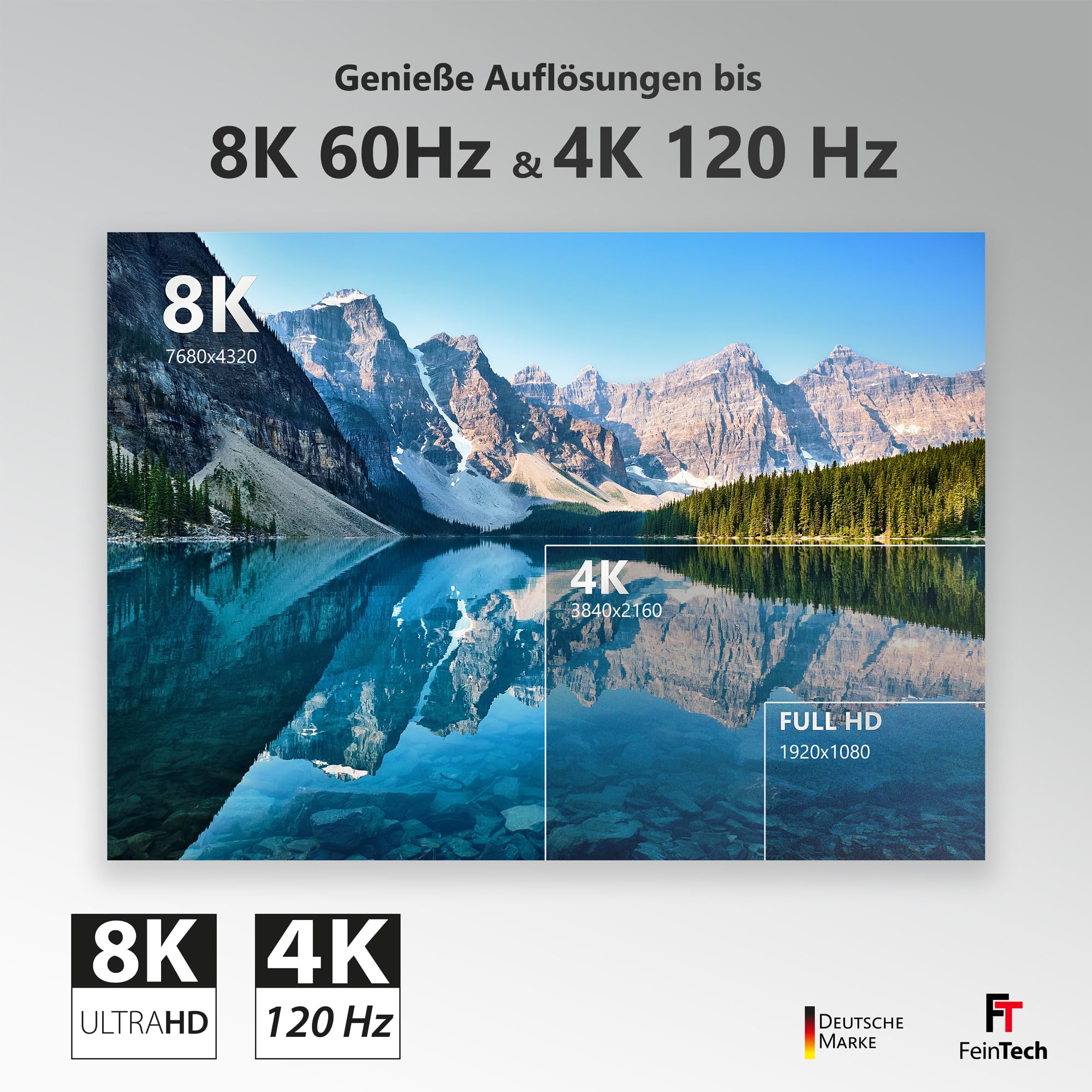 FeinTech 8K HDMI Glasfaserkabel 8m, 4K 120Hz, 1440p 144Hz für HDMI 2.1 Gaming, HDMI Kabel PS5 Xbox PC TV, 48Gbps, unterstützt eARC, CEC, VRR, HDR, Dolby Atmos, 3D, VMI90080