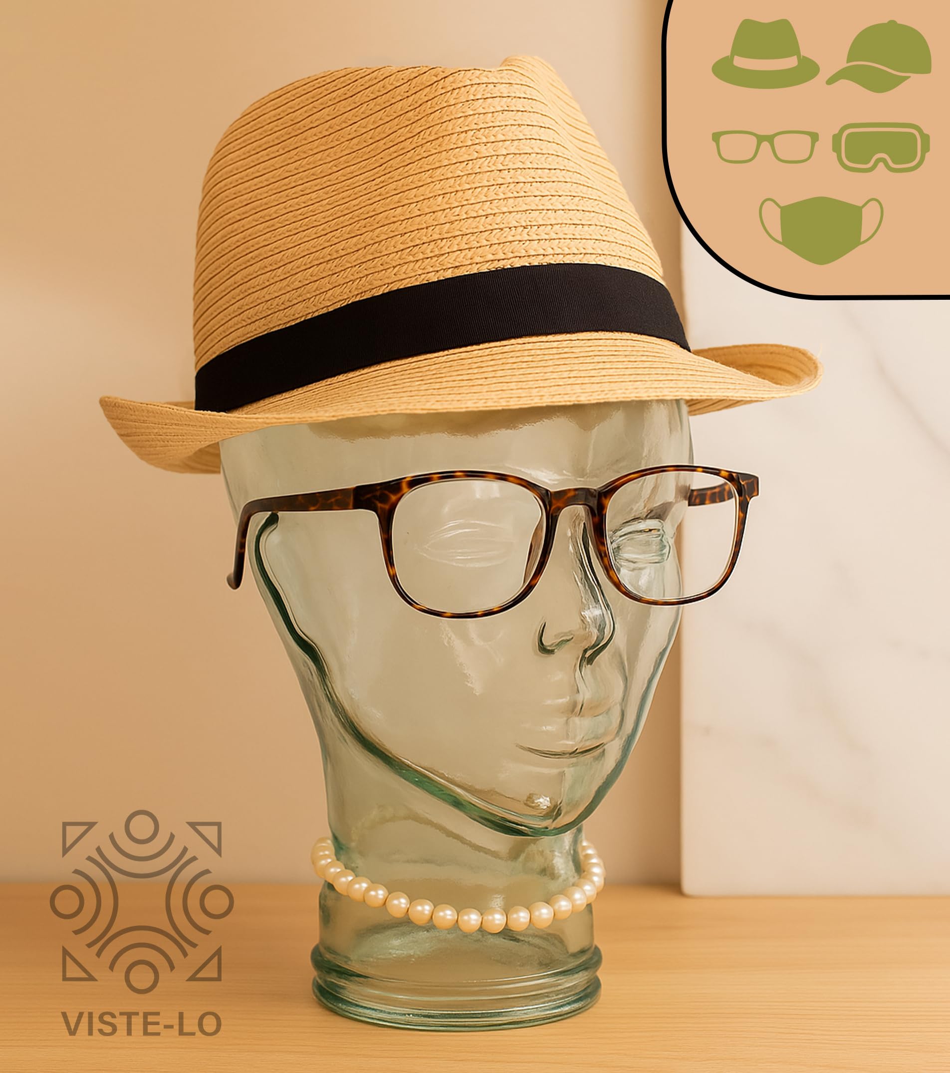 Testa di Manichino di vetro per Caschi Cappelli e Gioielli - Testina porta accesori manichino uomo || Espositore Decorativo per Vetrine e Conservazione di Accessori
