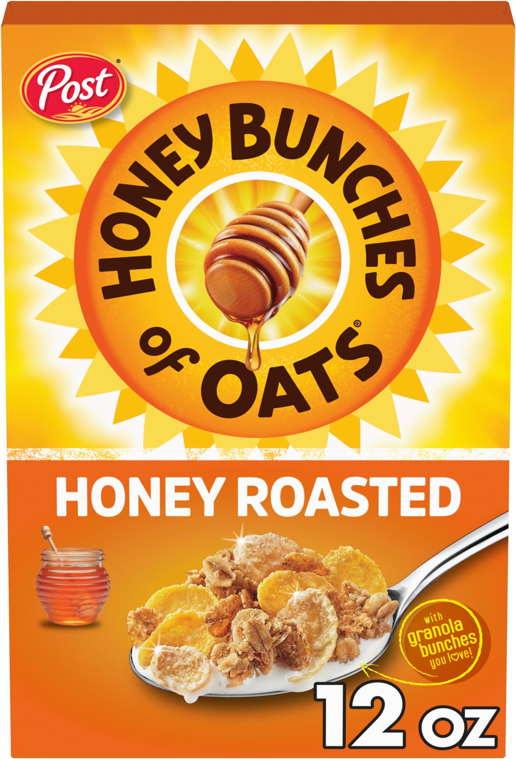 Honey Bunches of Oats Honey Roasted Breakfast Cereal, 12 oz Box | Crispy Flakes With Crunchy Granola Bunches, Made With Whole Grains And 6 Essential Vitamins And Minerals
