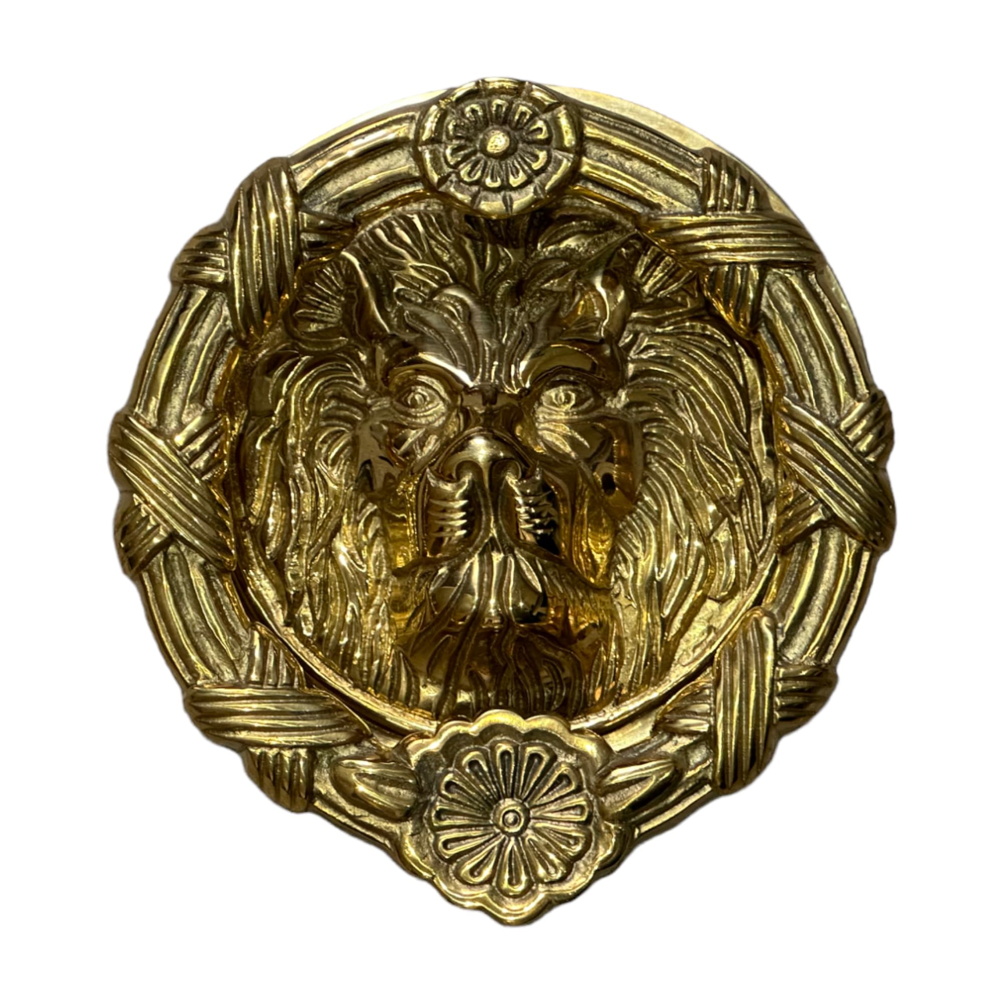 Manor Black Lion Head Round Front Door Knocker Polished Brass Hardware Solid Brass Animal