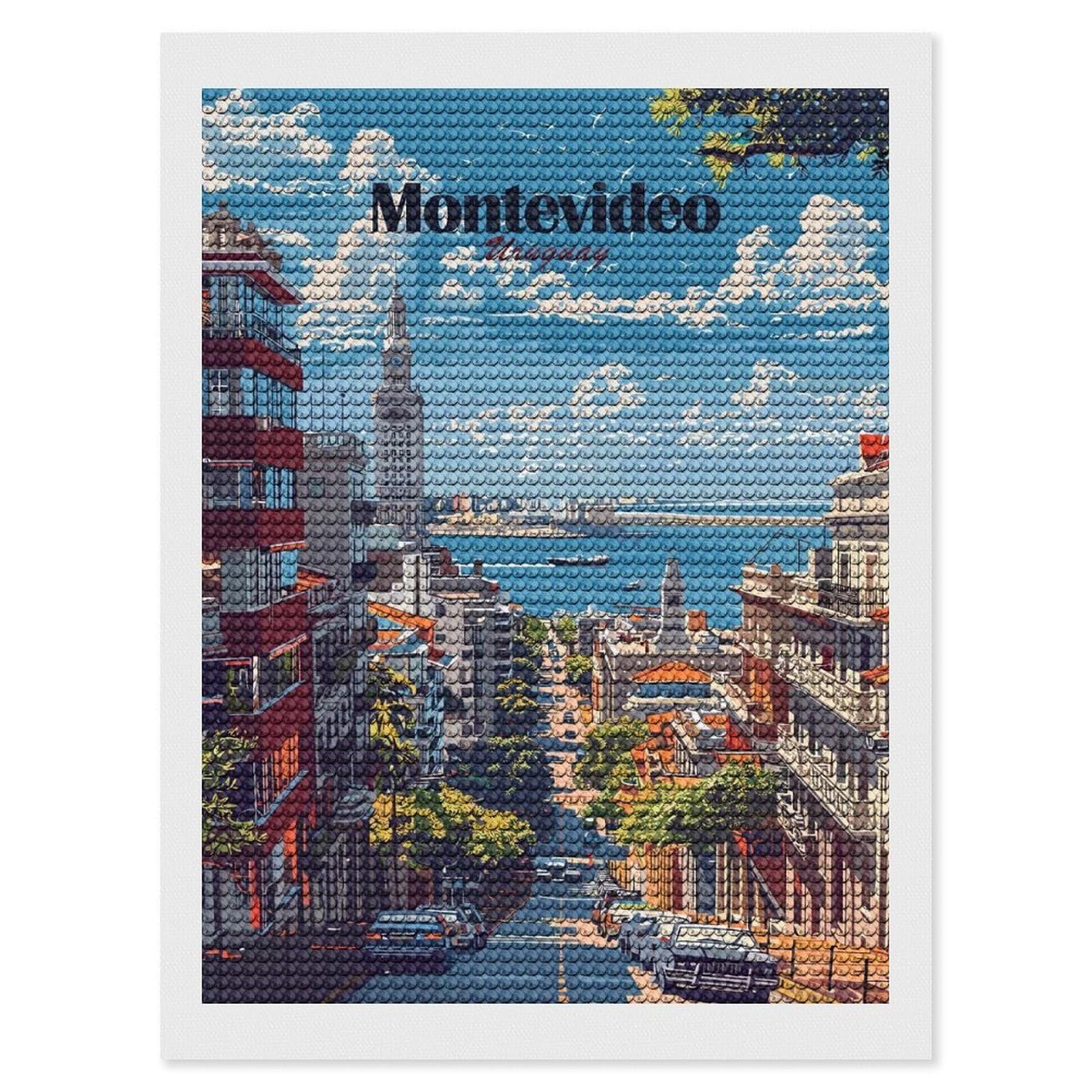Junmoney Montevideo, Uruguay Cityscape Art Full Drill Diamond Painting Kit 12"x16", Adhesive Canvas, Aesthetic Room Decor, for Family Craft Time, Birthday Gift