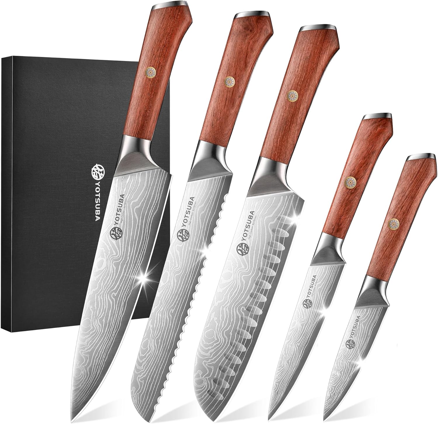 YOTSUBA 5PCS Kitchen Knives Set,Kitchen Knife Set,German High Carbon Stainless Steel Ultra Chef Knife Sets with Ergonomic Handle for Chopping Vegetable and Cooking