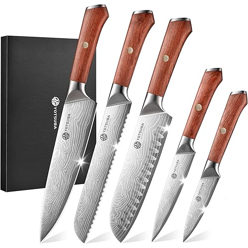 YOTSUBA 5PCS Kitchen Knives Set,Kitchen Knife Set,German High Carbon Stainless Steel Ultra Chef Knife Sets with Ergonomic Handle for Chopping Vegetable and Cooking
