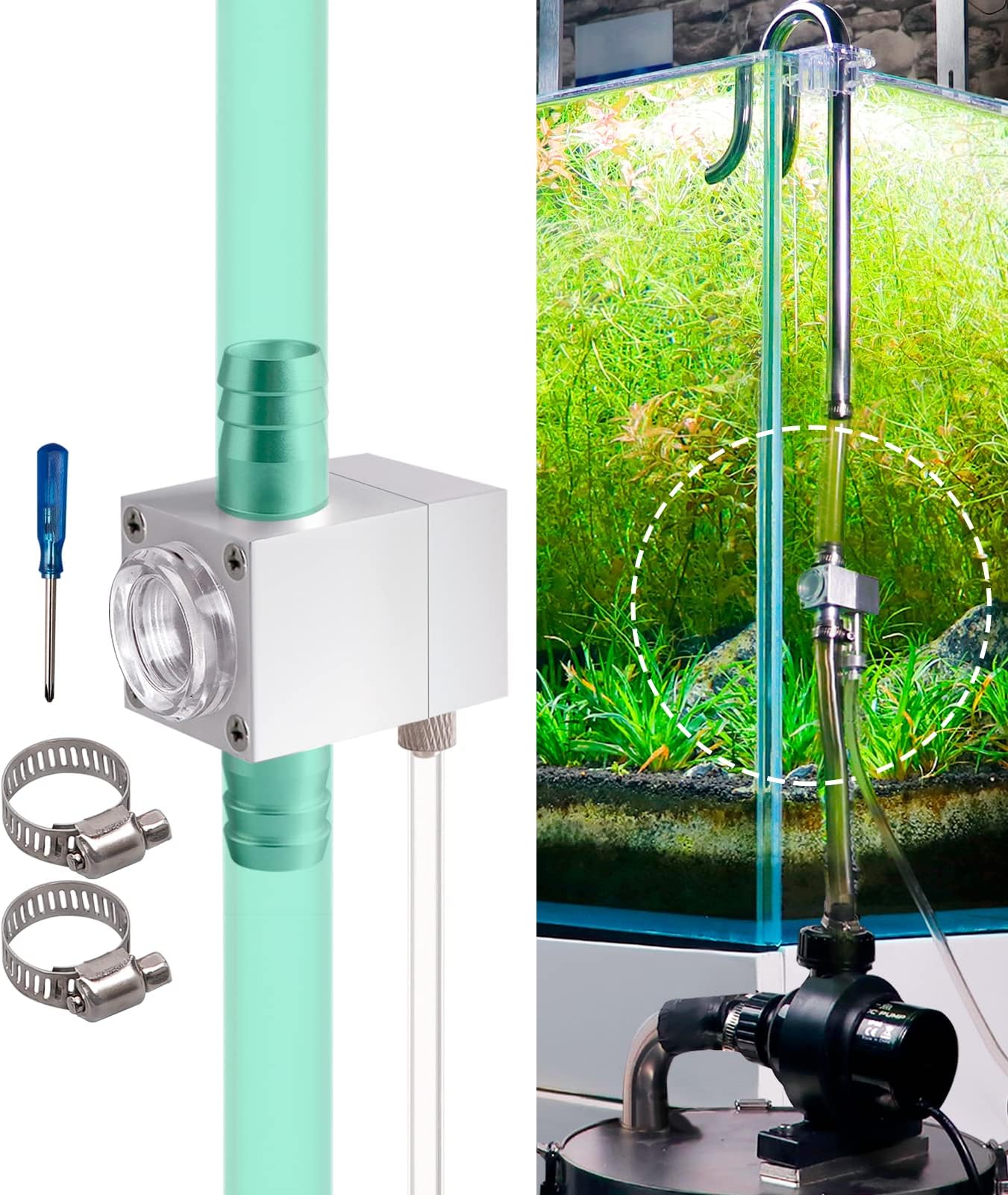 External Inline CO2 Diffuser Atomizer Aluminum Alloy for Planted Aquarium 12 mm
