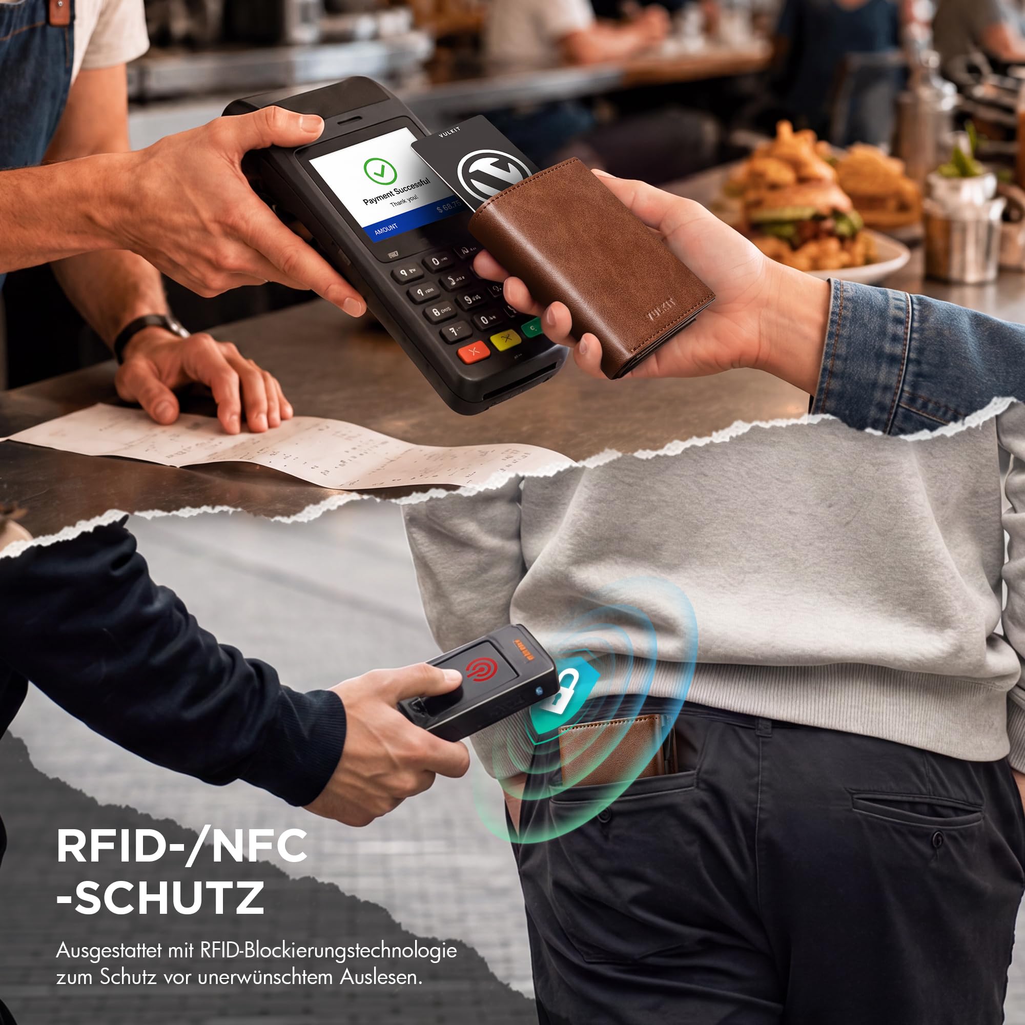 VULKIT Herren Geldbörse Schlanke mit RFID-Schutz und Münzfach