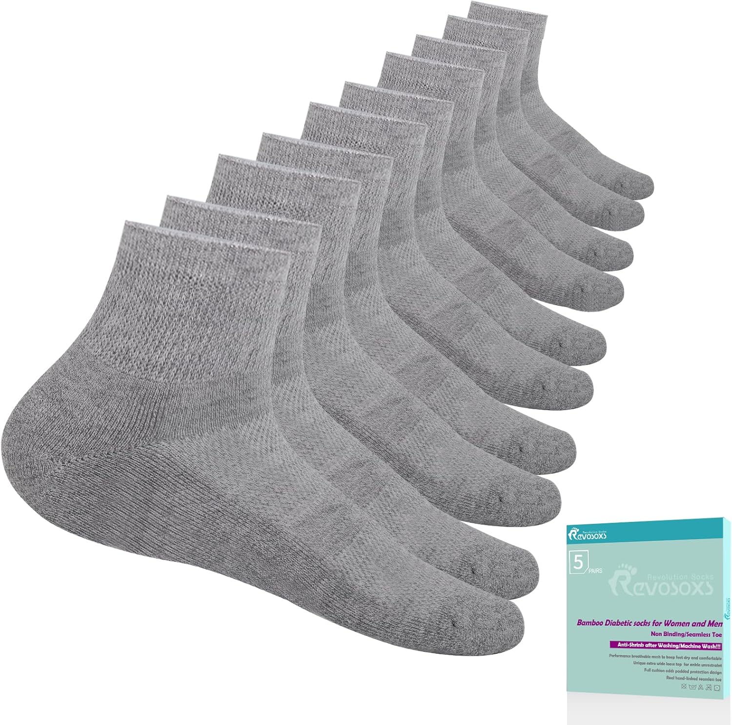 Diabetic Socks for Women Men,5 Pairs Non Binding Diabetic Ankle Wide Stretchy Loose Seamless Socks 7-9 9 11