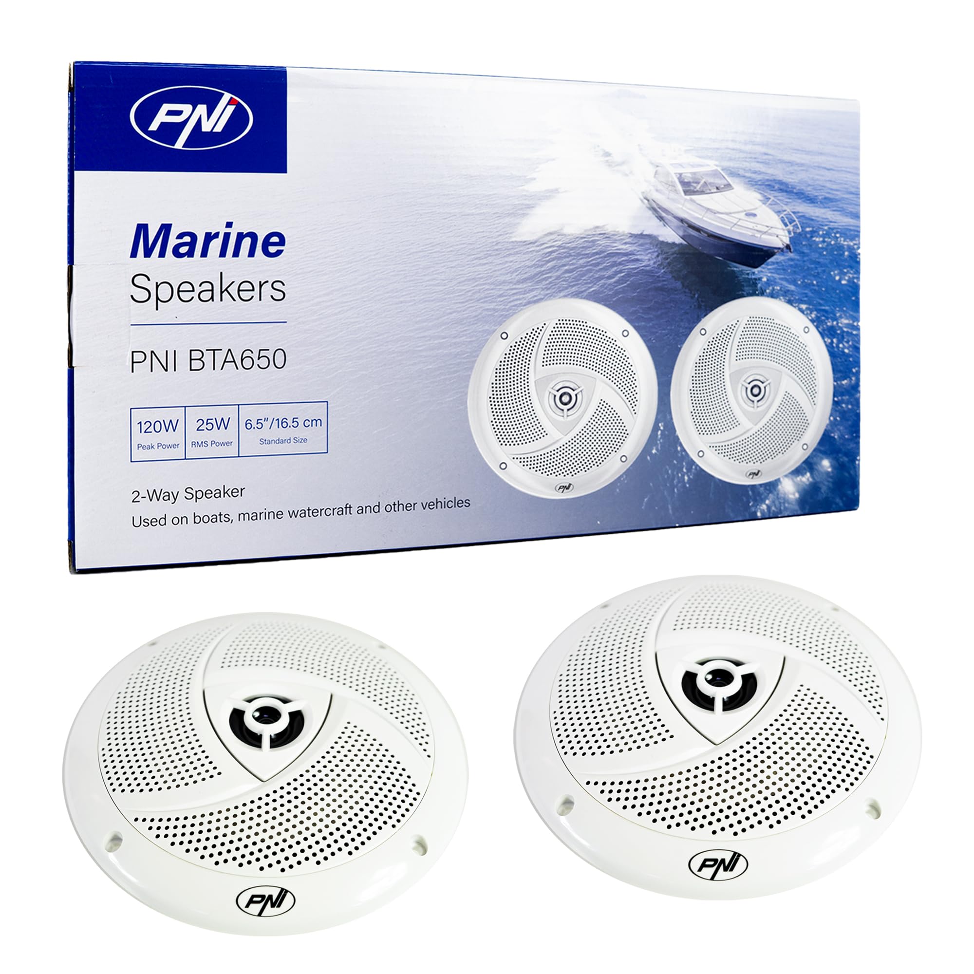 PNI Juego de 2 Altavoces coaxiales para Barcos BTA650, 120 W, 16,5 cm