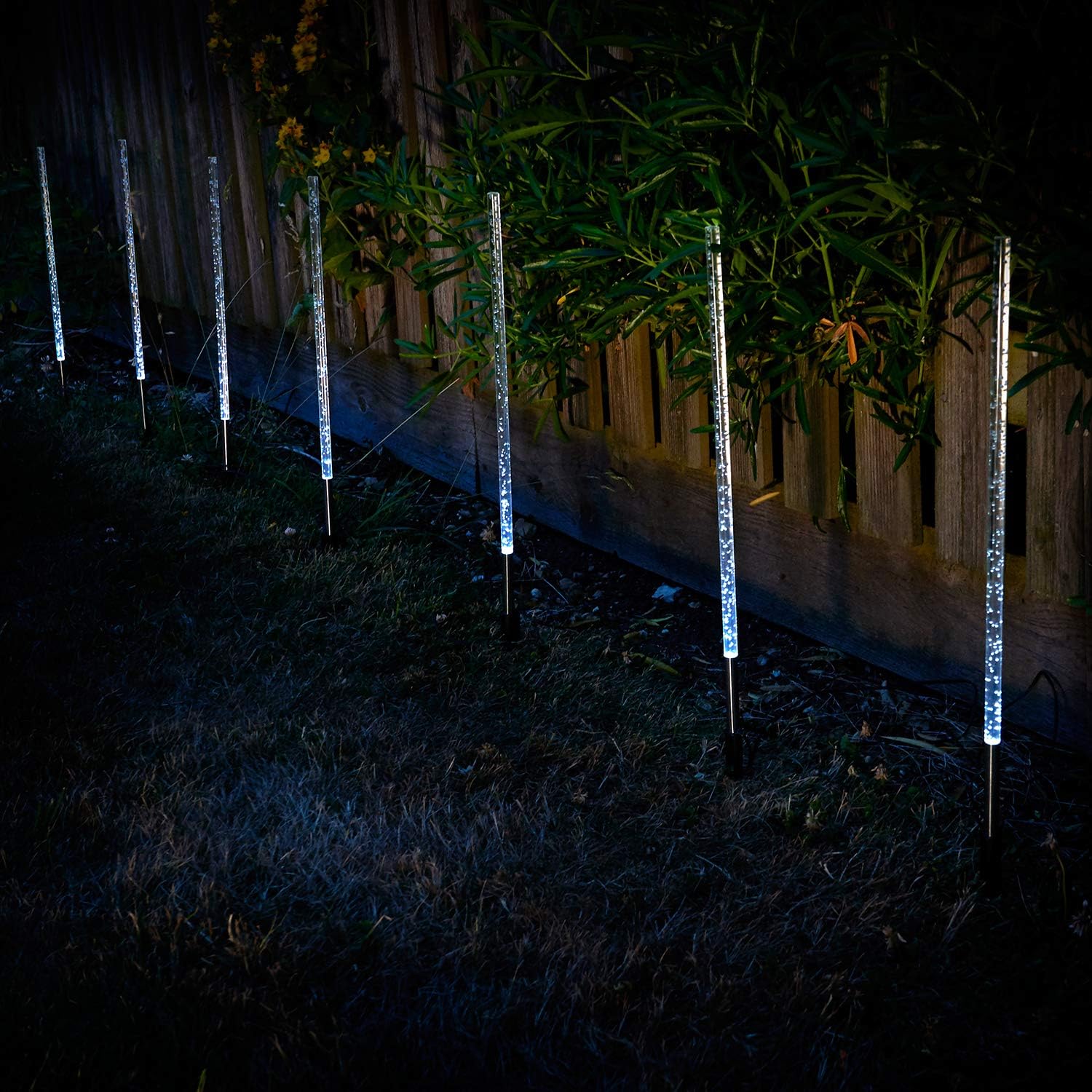 SA Products Solar Bubble Light Sticks - Acrylic Sunlight Powered Waterproof Outdoor Lighting Tubes - Decorative Crystal Lamps for Yard, Garden Patio - Plug & Play, White LED, Set of 8 Lantern Torches