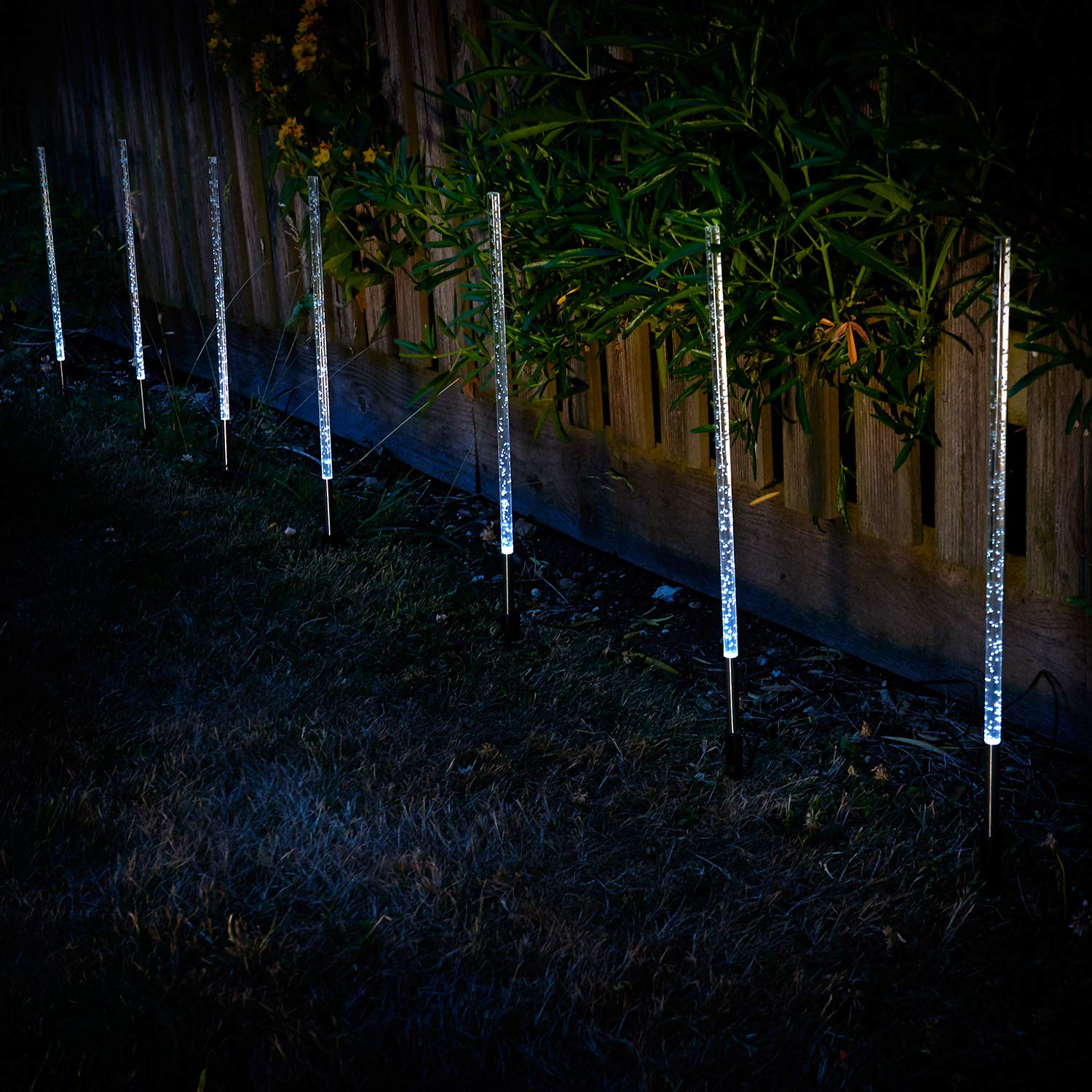 SA Products Solar Bubble Light Sticks - Acrylic Sunlight Powered Waterproof Outdoor Lighting Tubes - Decorative Crystal Lamps for Yard, Garden Patio - Plug & Play, White LED, Set of 8 Lantern Torches