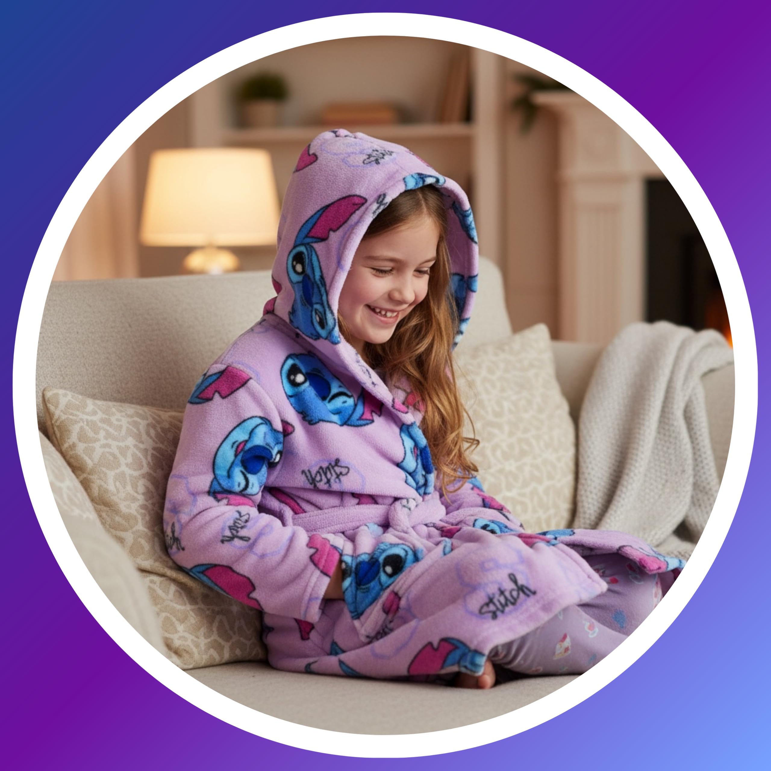 Disney Stitch Robe de Chambre pour Fille, Robe Doux Motif Stitch Peignoir en Polaire Velours, Tailles 4 à 12 Ans