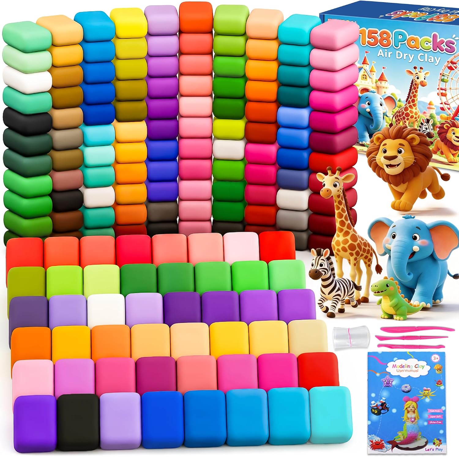 EDIFON Air Dry Clay,158-Color Foam Magic Modeling Clay for Kids DIY Crafts