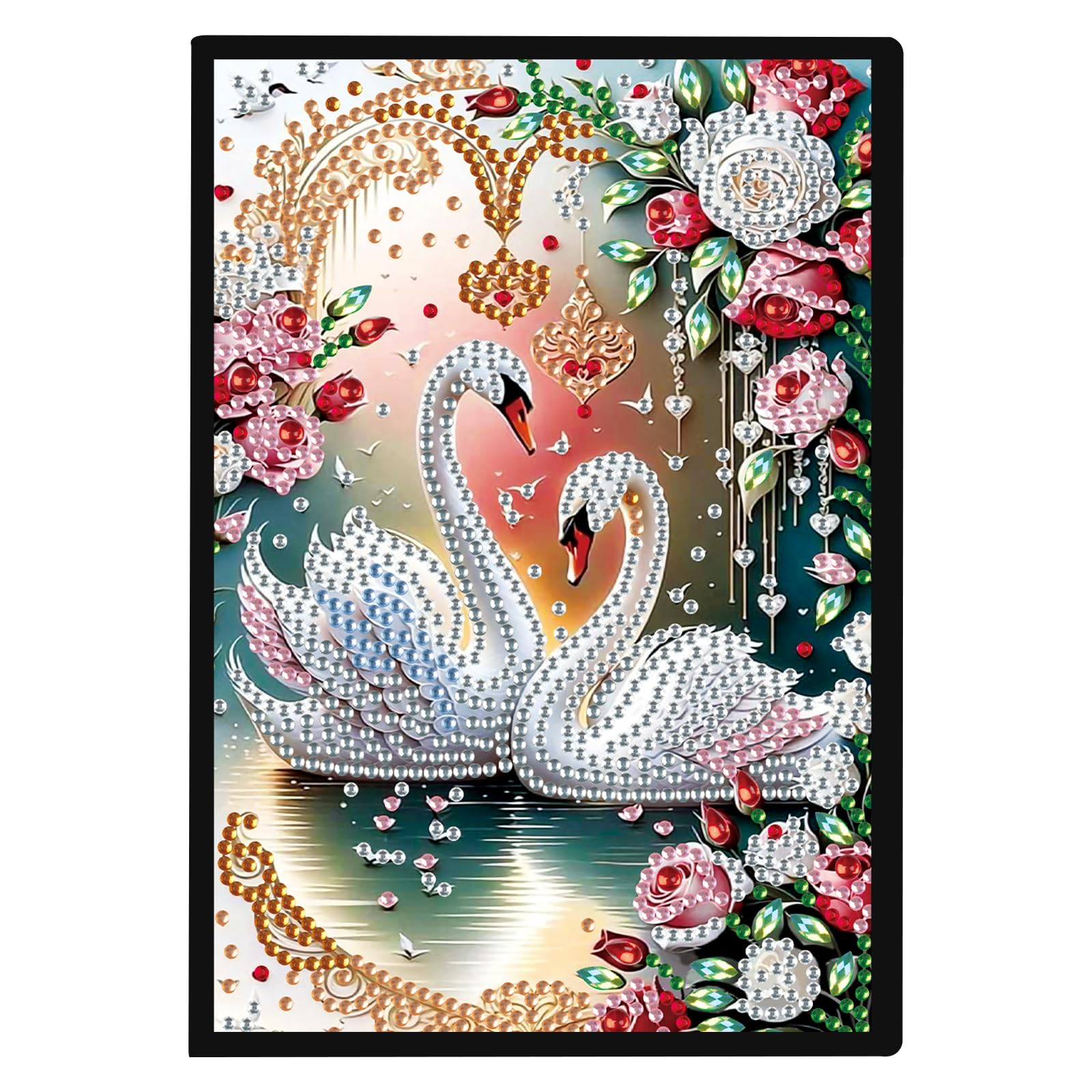 DCIDBEI DIY 5D Notebooks Diamond Painting Journals Diamond Painting Notebook A5 Hardback Notebook Diary Swan Sketchbooks Notepad A5 Diamond Painting Rhinestone Swan Landscape