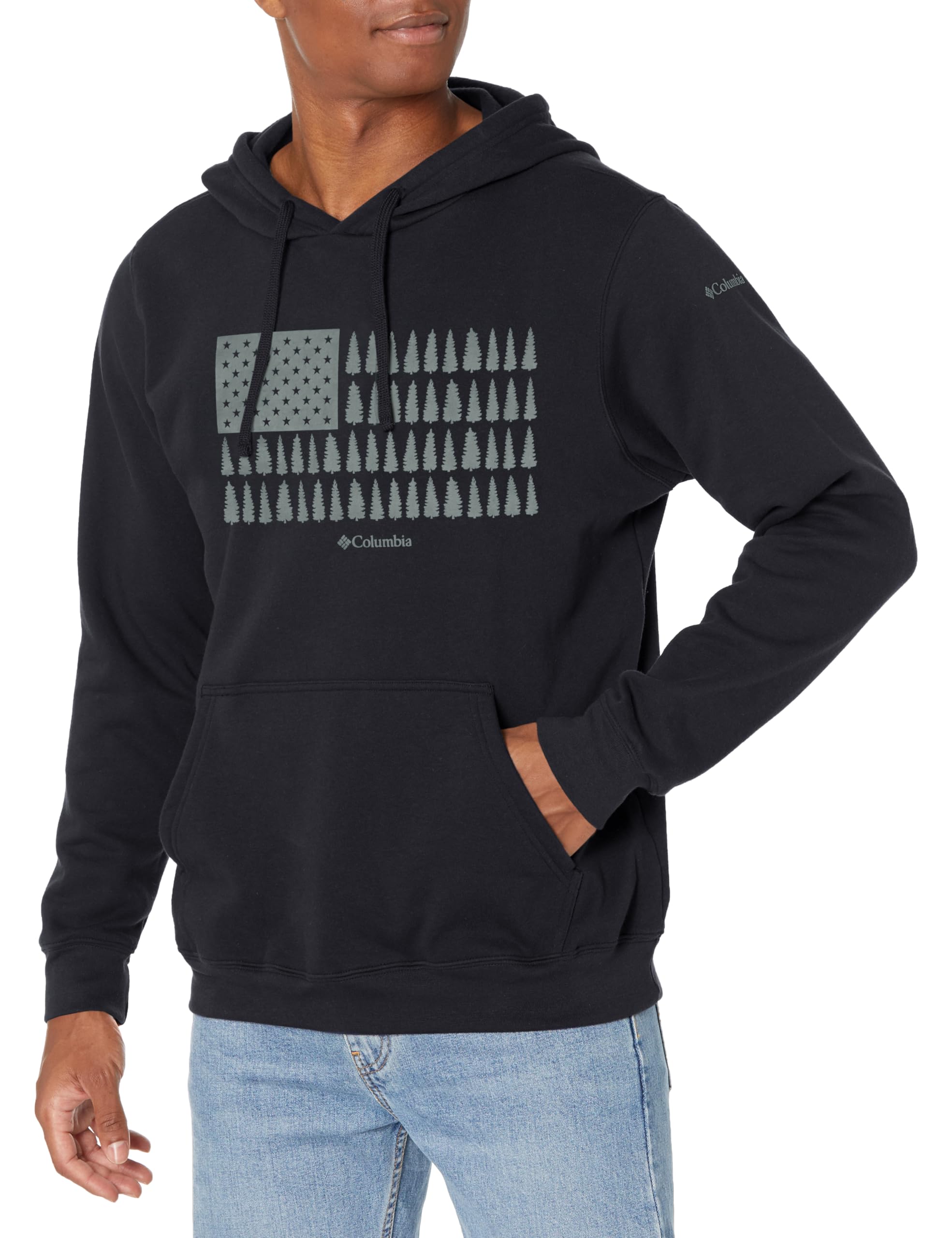 Columbia Men's Trek Graphic Hoodie, Black, Treeline Flag Graphic, 3X Tall