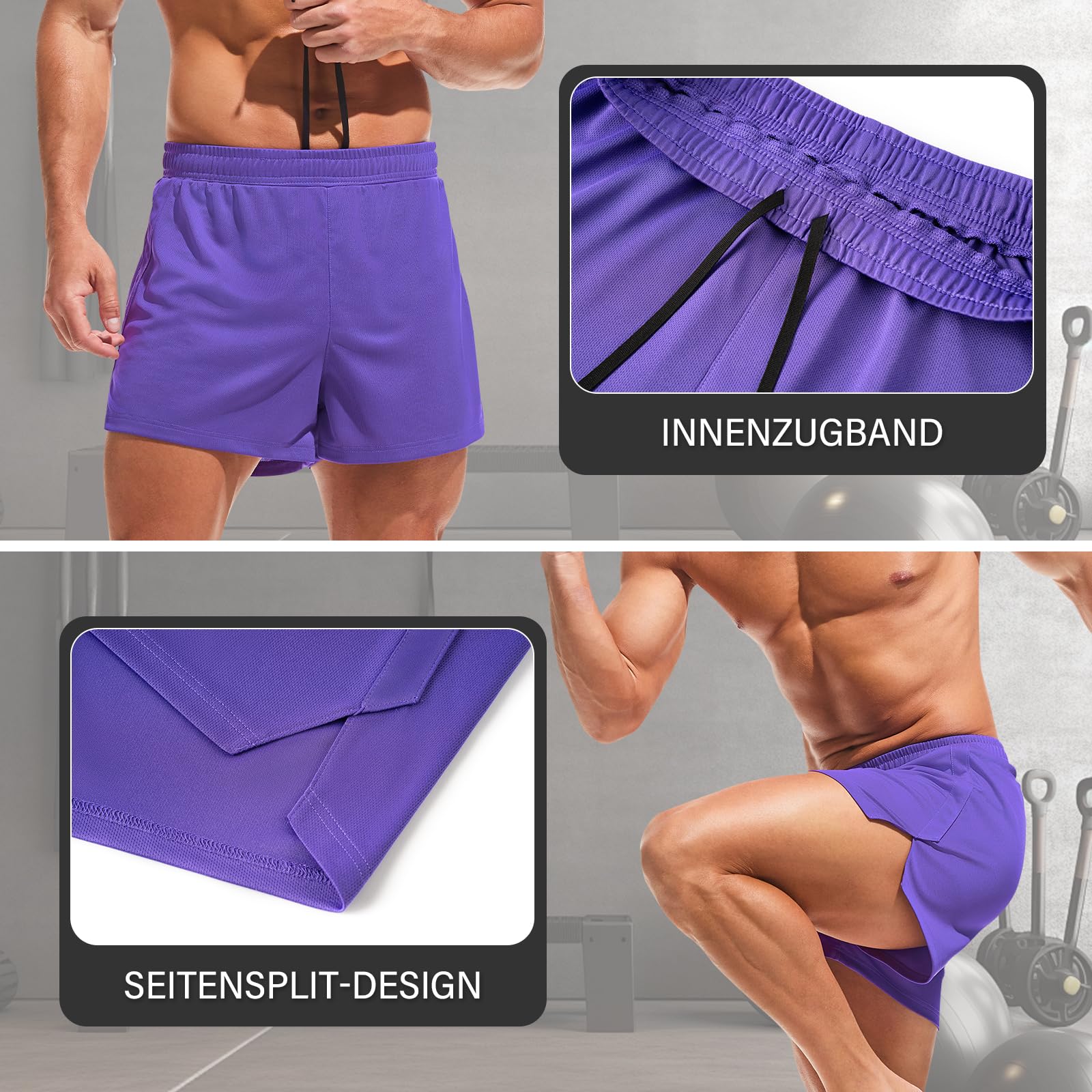 Amy Coulee Pantaloni sportivi da uomo, corti, in rete, da corsa, da uomo, ad asciugatura rapida, da basket, sport, con cordino interno