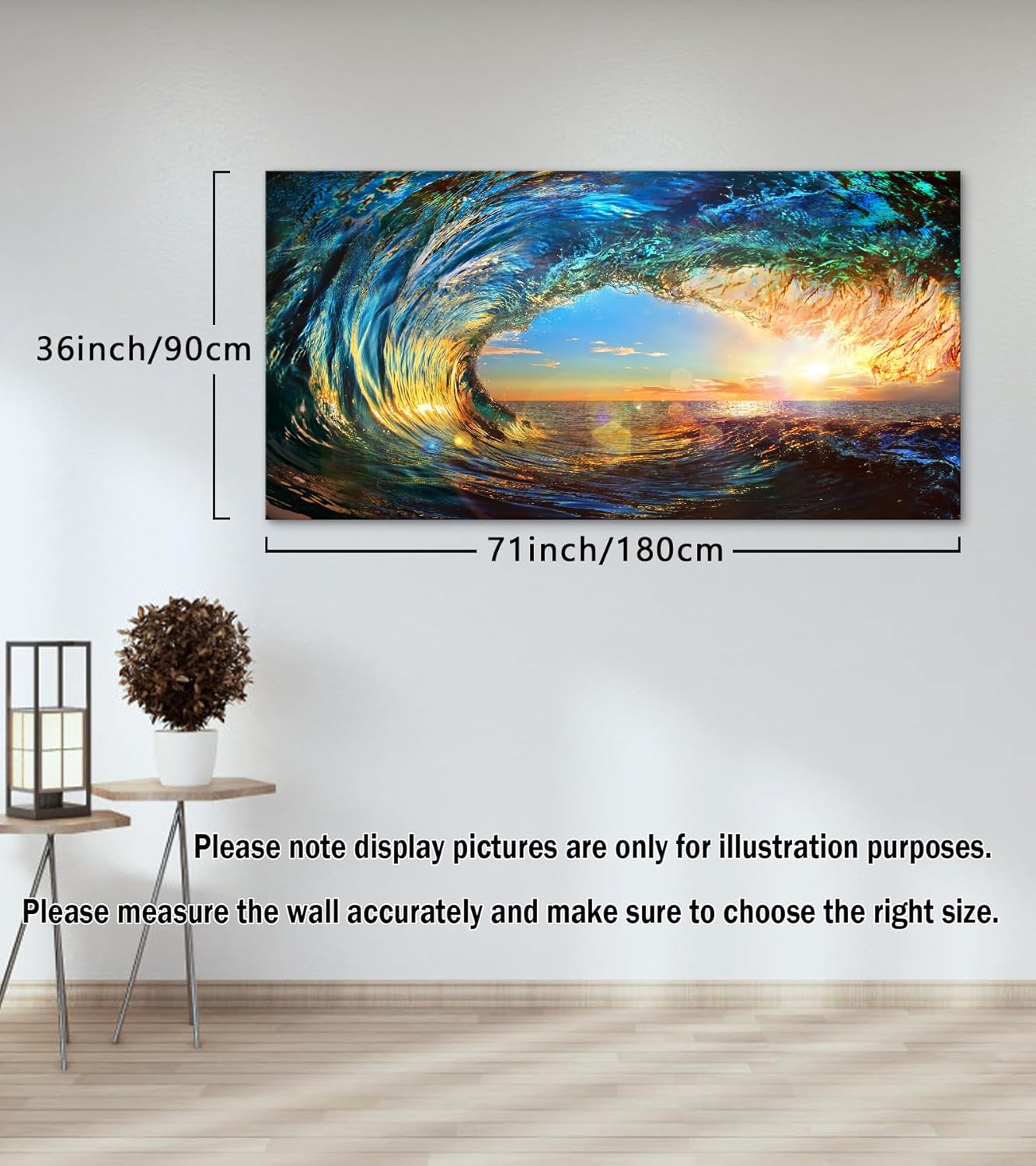Cao Gen Decor Art S06798 Giant Wave Water Wall Art Canvas Prints 1 Panels Ocean Waves Pictures Paintings with Sunset Blue Seascape Framed for Living Room Bedroom Kicthen Office Artwork