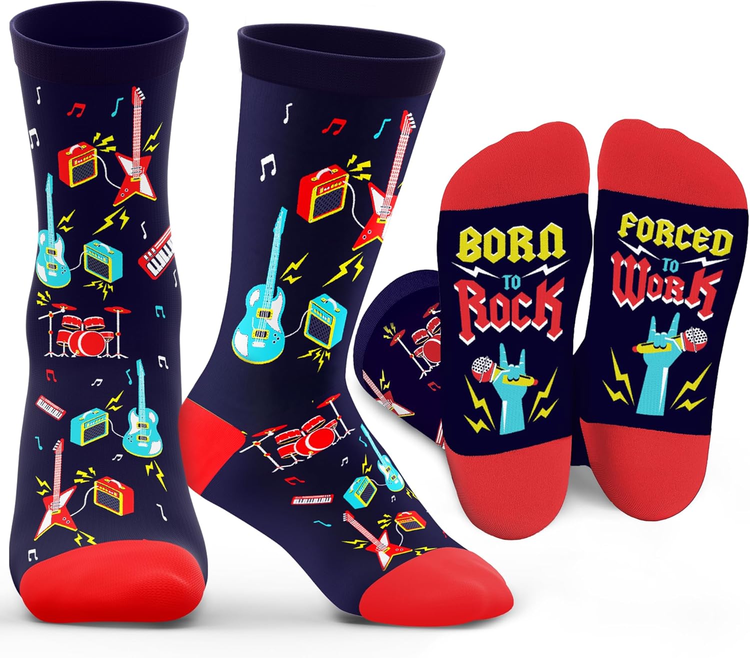 ZAGKOO Funny Music Socks for Men, Women - Rock Guitar, Saxophone, Trombone Novelty Socks - Christmas Music Lovers Gift Ideas