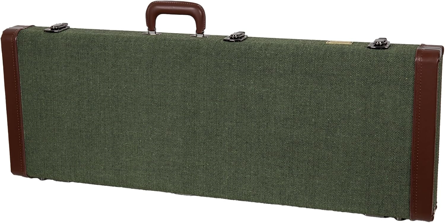 Crossrock Electric Guitar Case for Fender Stratocaster & Telecaster | Green Chevron Tweed, Plush Velvet Interior, Security Lock, Reinforced Hardware – Master Series (CRW760EGN)
