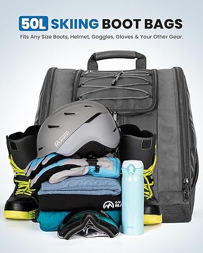 Miniatura 3 de OutdoorMaster Bolsa para botas de esquí y snowboard, excelente para viajes con exterior e inferior impermeables - para hombres, mujeres y jóvenes