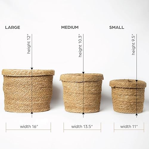 Miniatura 2 de Cesta artesanal de algas marinas con tapa. Cestas decorativas para almacenamiento. Cesta de cuerda natural con tapa. Cestas tejidas de pastos