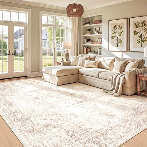 Miniatura 11 de Alfombra de Área 5x7 Alfombras Vintage: Alfombra Medallón Lavable para Interiores de Pelo Bajo Desgastada Alfombra de Piso Alfombras de Acento Retro