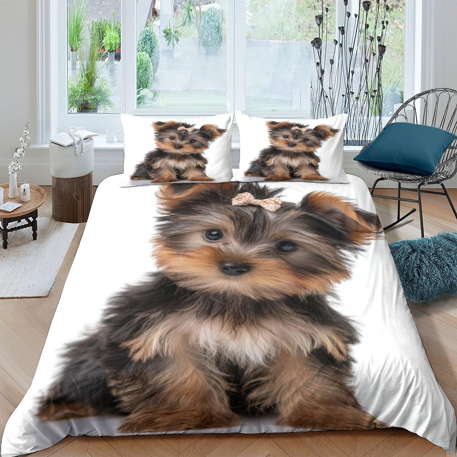 HWEICOIN Yorkshire Terrier Duvet Cover 2 PCS Hotel Quality Quilt Cover Bedding Set Bed Covers with Pillowcases with Zipper Closure Ultra Soft Hypoallergenic Microfiber Single（135x200cm）